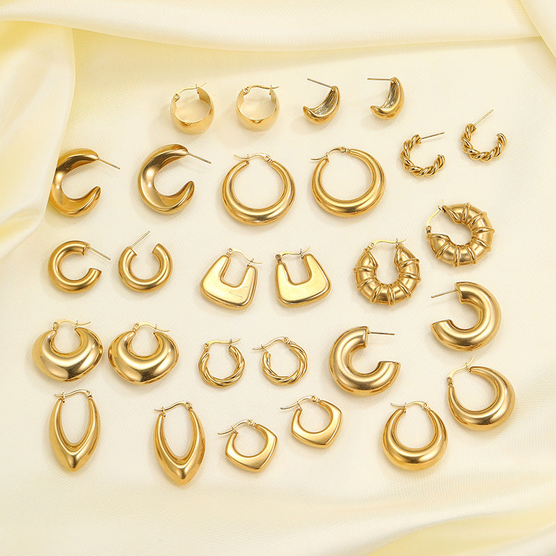 Steel Creative Geometric Letters Shaped Gold Earrings