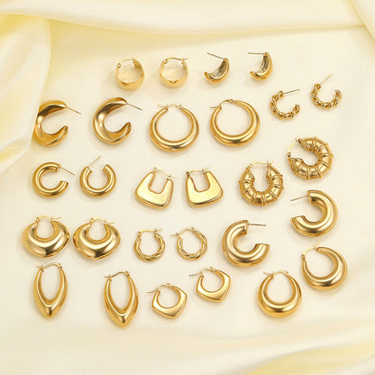 Steel Creative Geometric Letters Shaped Gold Earrings