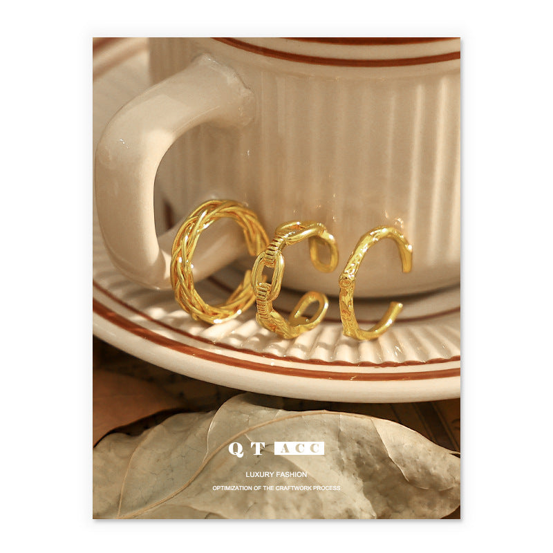 Plating Real Gold Retro Simple Lines Rings
