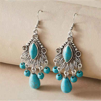 Vintage Water Drop Turquoise Temperament Bohemian Ethnic Turkey Earrings