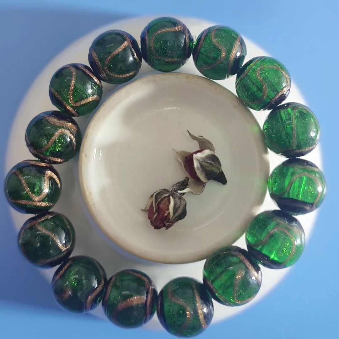 Gray Glass Gold Beads Tee Ornament Bracelets