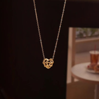 Wind Gold-plated Titanium Steel Woven Peach Heart Pendant Necklaces