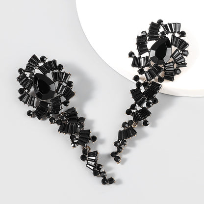 Alloy Diamond Acrylic Floral Long Eardrop Earrings