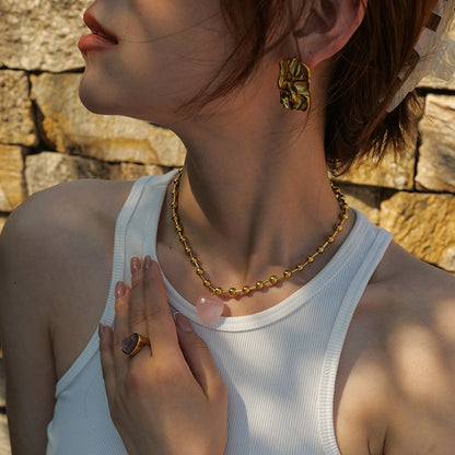 Transparent Glass Crystal Gold Heart Round Necklaces