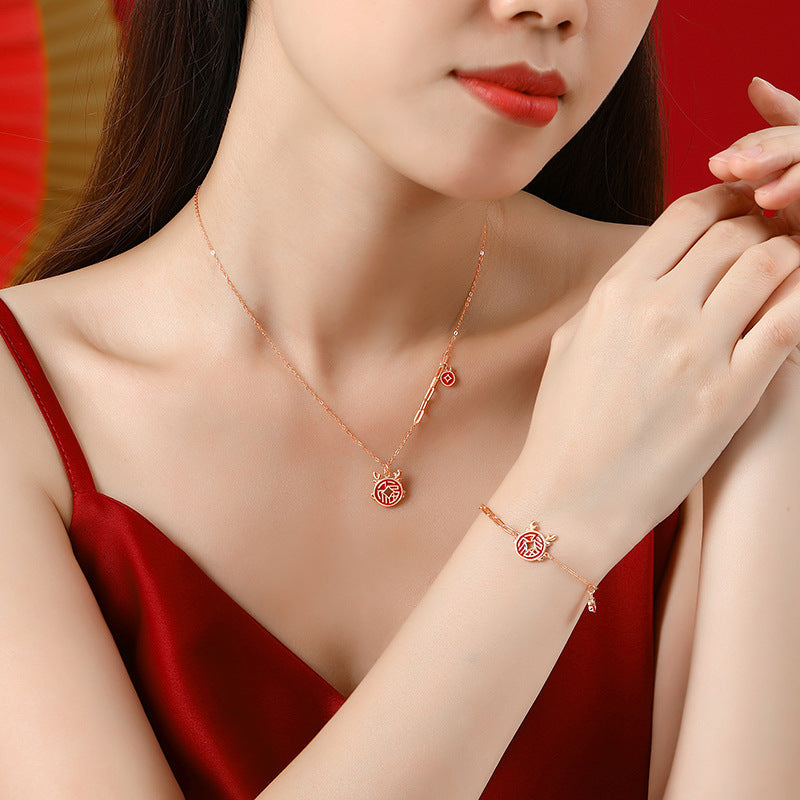 Women's Sier Gold Coin Dragon Copper Lucky Pendant Zodiac Clavicle Necklaces