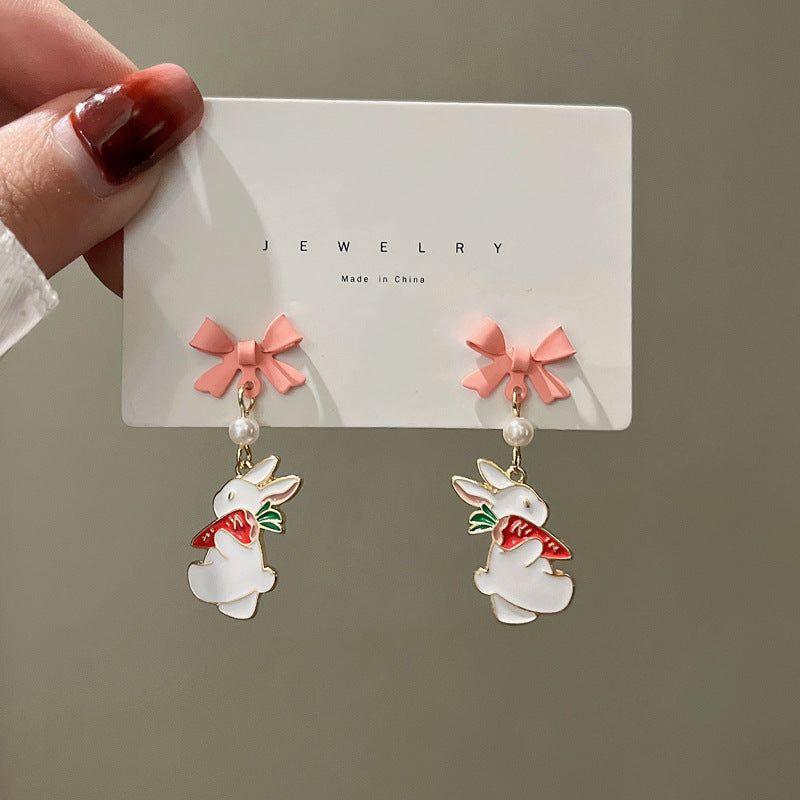 Dripping Oil Cute Bunny Carrot Ear Earrings