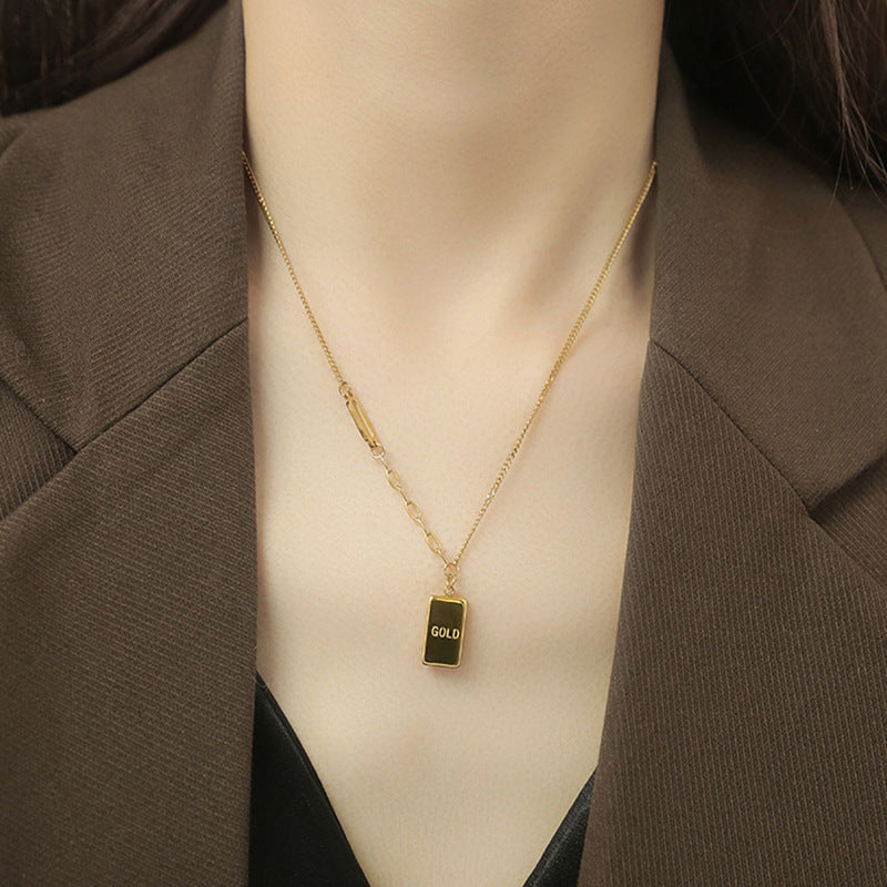 Small Gold Bar Niche Geometric Glossy Pendant Necklaces