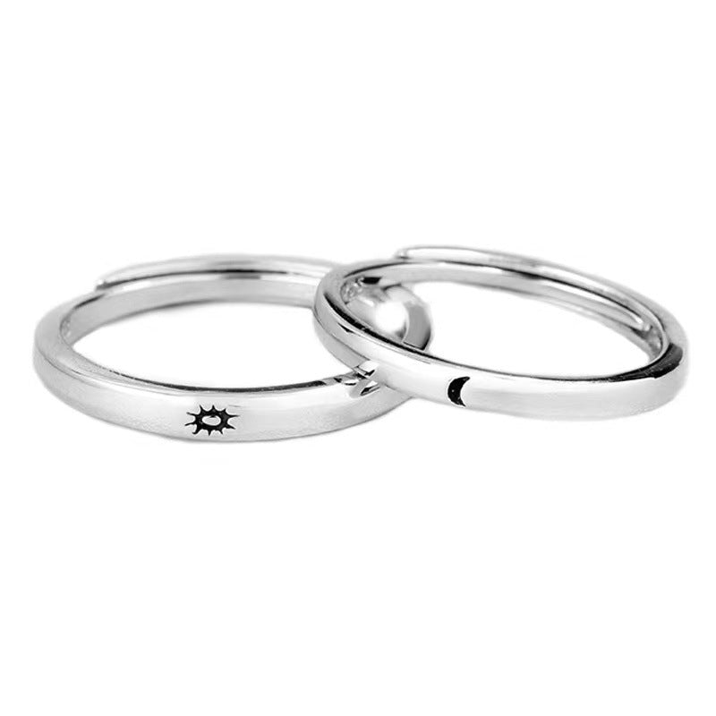 Sier Couple Korean Style Simple Sun Moon Rings