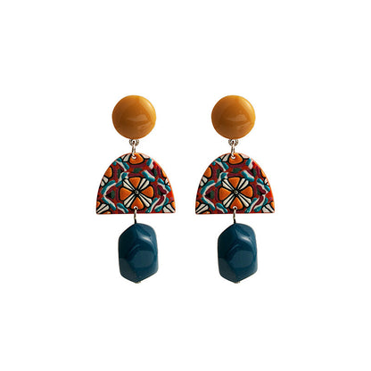 Contrast Color Acrylic Irregular Geometric Personalized Long Eardrops Earrings
