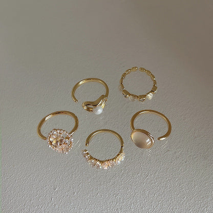 Style Vintage Shell Flowers Open-end Pearl Suit Rings