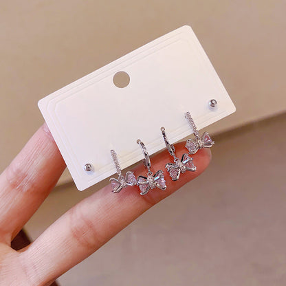 Women's Fashion Sier Set One Card Three Small Ear Needle Earrings