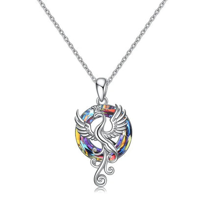 Brocade Firebird Phoenix Pendant Colorful Crystal Necklaces