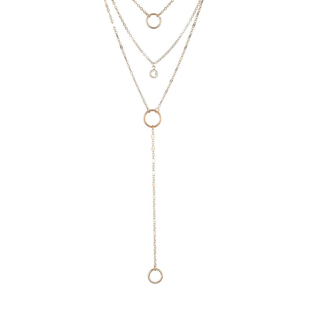 Fashion Simple Round Hoop Edging Diamond Necklaces