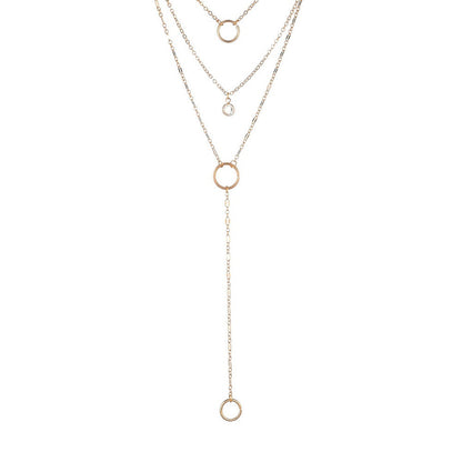 Fashion Simple Round Hoop Edging Diamond Necklaces