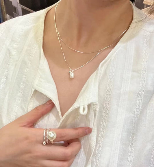 Women's Water Drop Pearl Advanced Design Sense Niche Temperament Double Necklaces