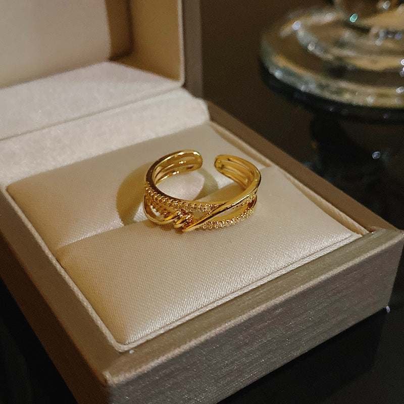 Pearl Zircon With Diamond Open Adjustable Rings