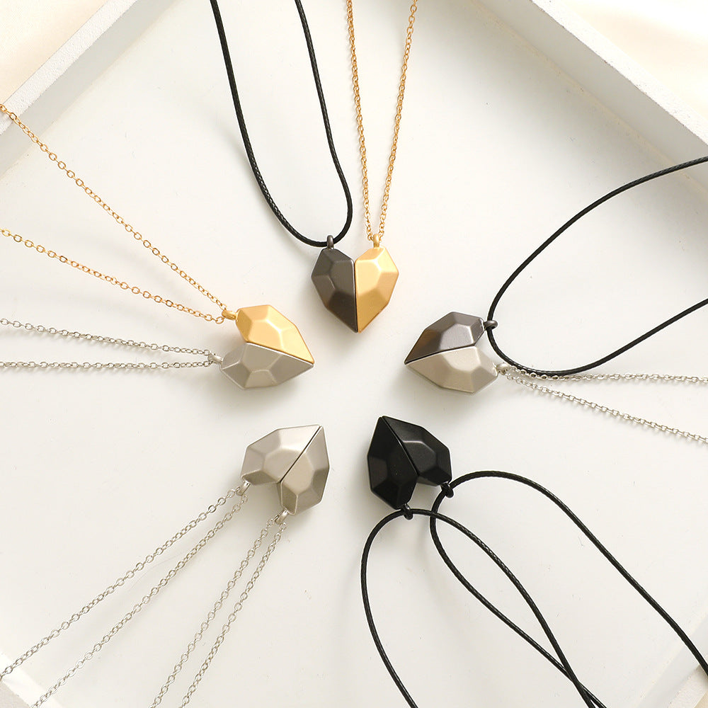 Pair Of Magnetic Heart-shaped Clavicle Chain Necklaces