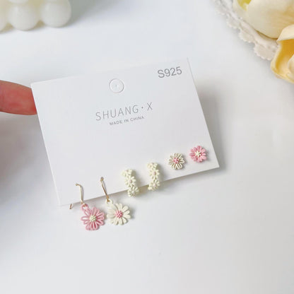 Three-piece Set Fresh Graceful Flowers Ear Mori Earrings