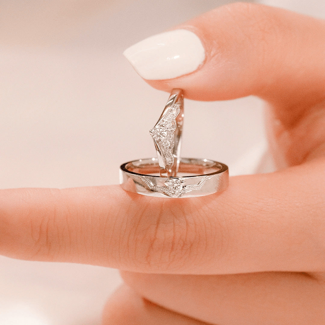 Women's & Men's & Sterling Sier Angel Wings Couple Rings