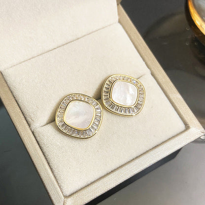 Women's Retro Plate Square Zircon Fashionable Design Earrings