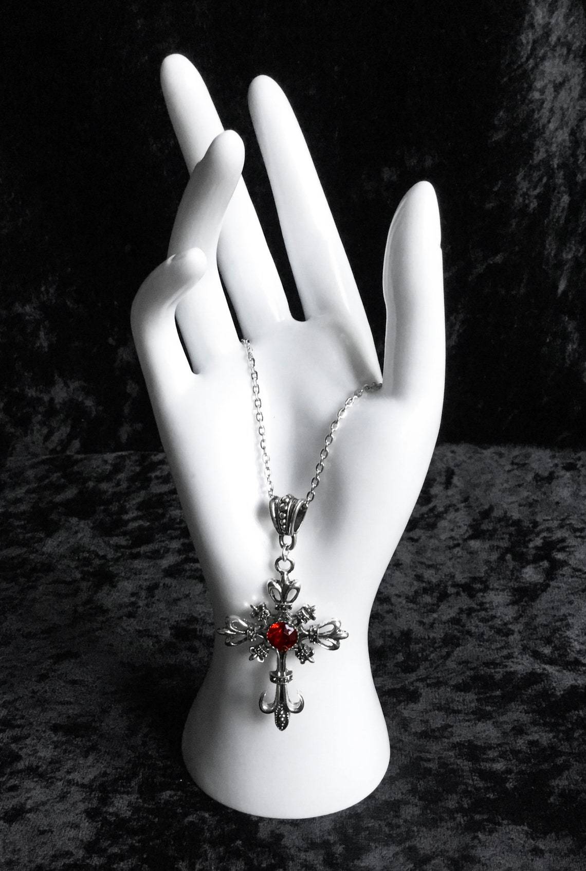 Vintage Ruby Cross Gothic Dark Stylish Necklaces