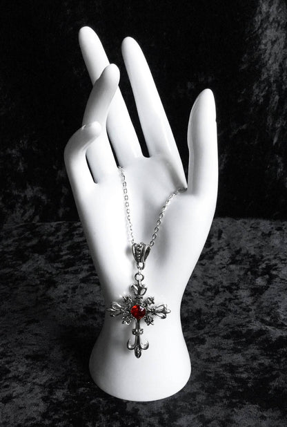 Vintage Ruby Cross Gothic Dark Stylish Necklaces