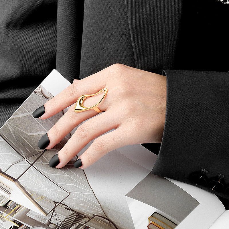 Exaggeration Glossy Female Cold Wind Opening Hollow Rings