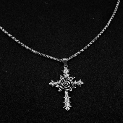 Men's Trendy Hip Hop Rose Cross Gothic Necklaces