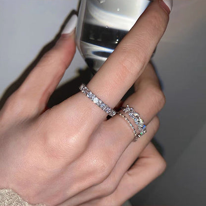 Design Double Layer Zircon Metal Open Suit Rings