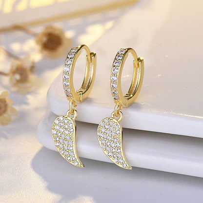 Sier Heart-shaped Ear Clip Female Fresh Refined Rhinestone Earrings