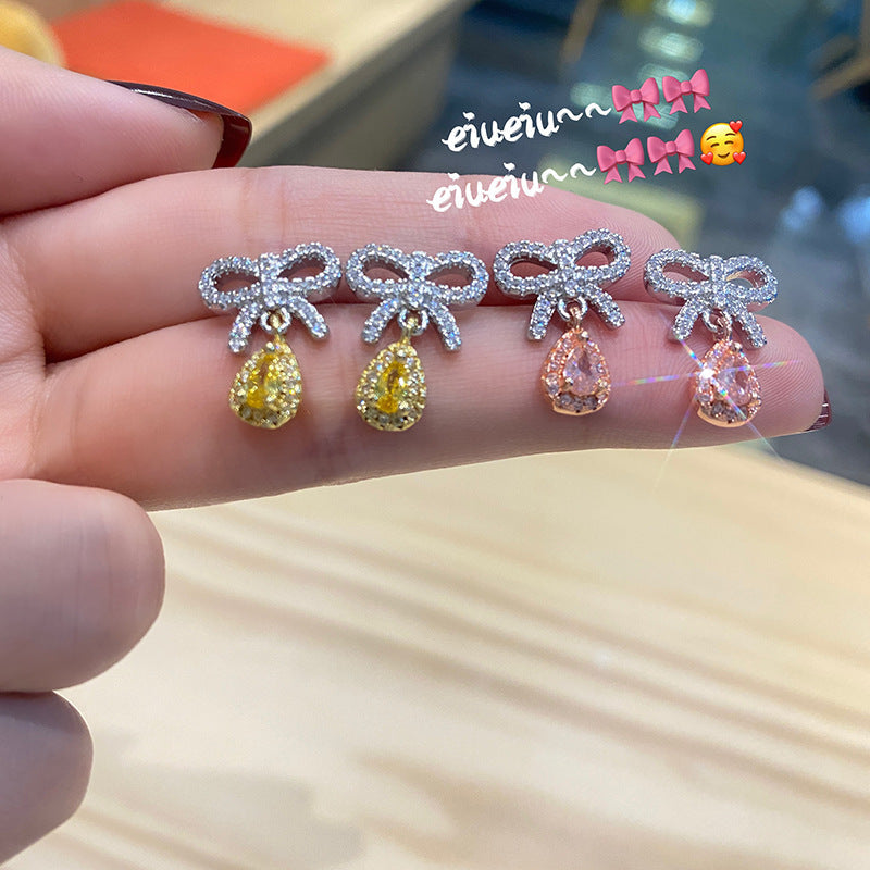 Women's Bowknot Diamond Ornament Light Luxury Cold Earrings