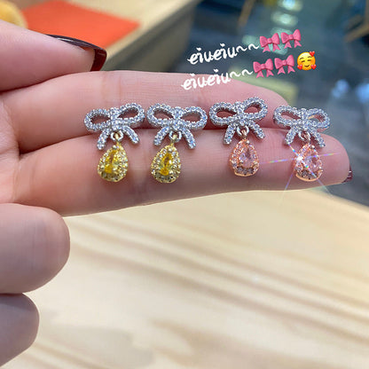 Women's Bowknot Diamond Ornament Light Luxury Cold Earrings