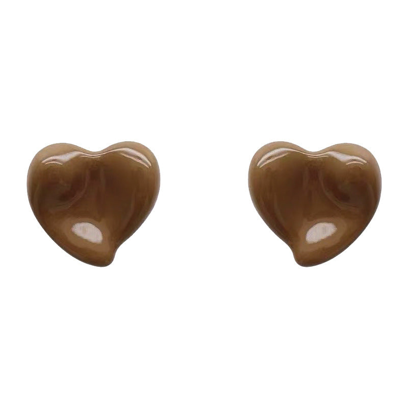 Women's Brown Love Heart Simple Niche Design Trendy And Earrings