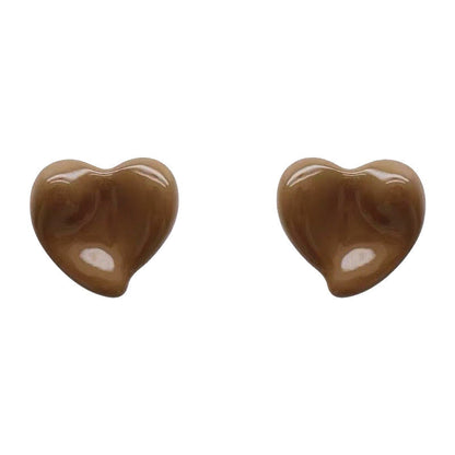 Women's Brown Love Heart Simple Niche Design Trendy And Earrings