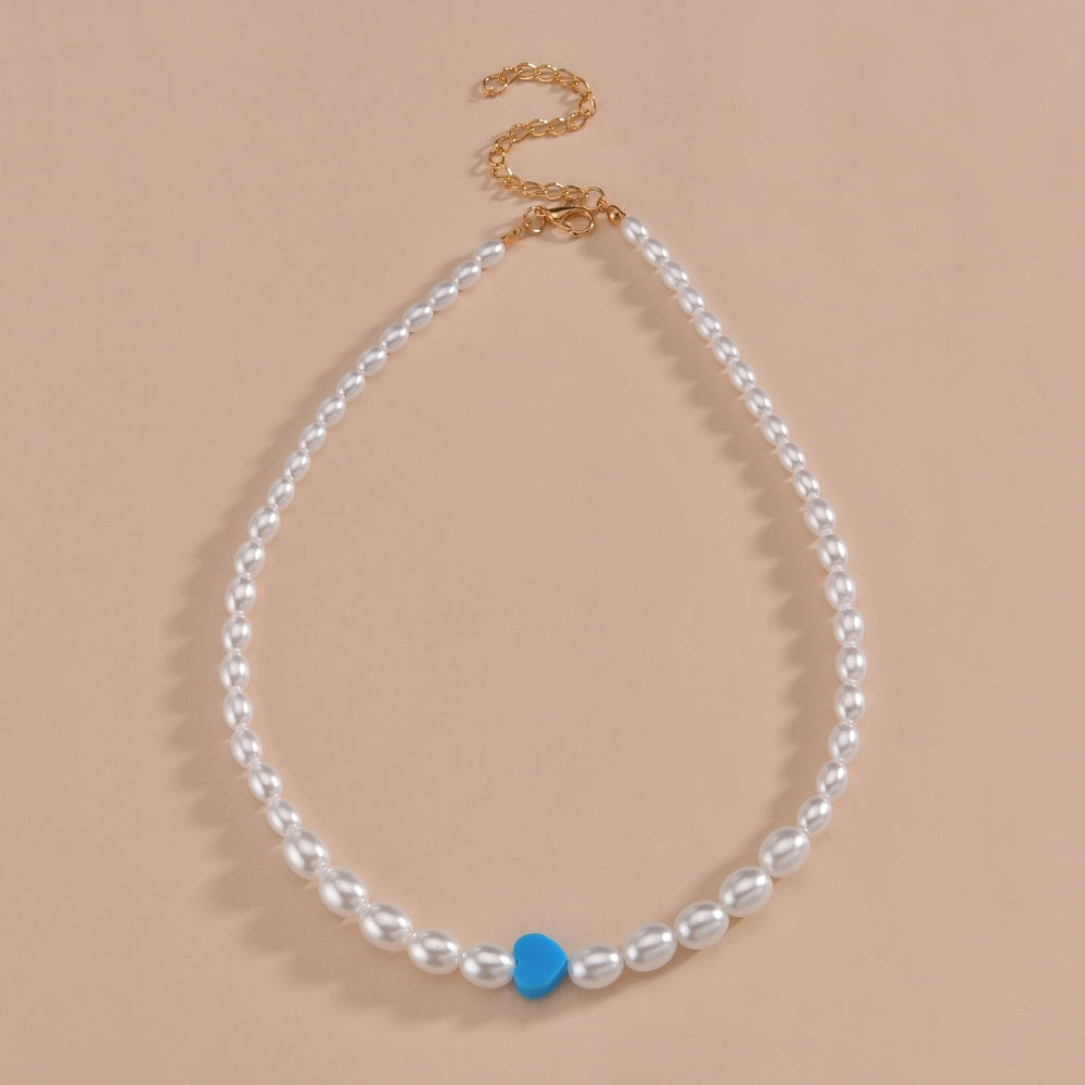 Women's Fashion Blue Resin Love Heart Beaded Necklaces