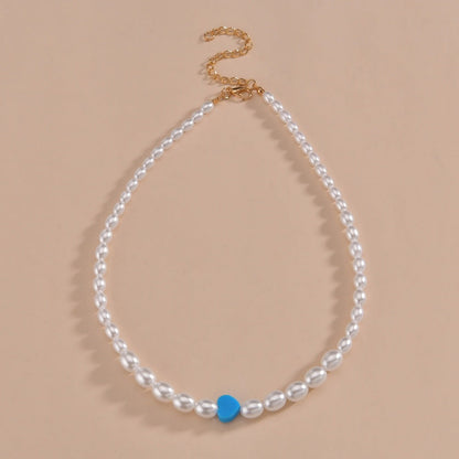 Women's Fashion Blue Resin Love Heart Beaded Necklaces