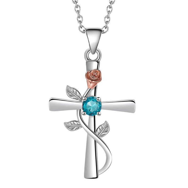 Fashion Cross Rose Inlaid With Diamond Necklaces