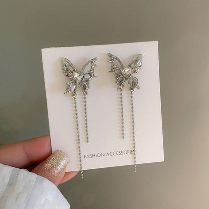 Sier Needle Sweet Cool Irregular Tassel Dignified Hollow Rings