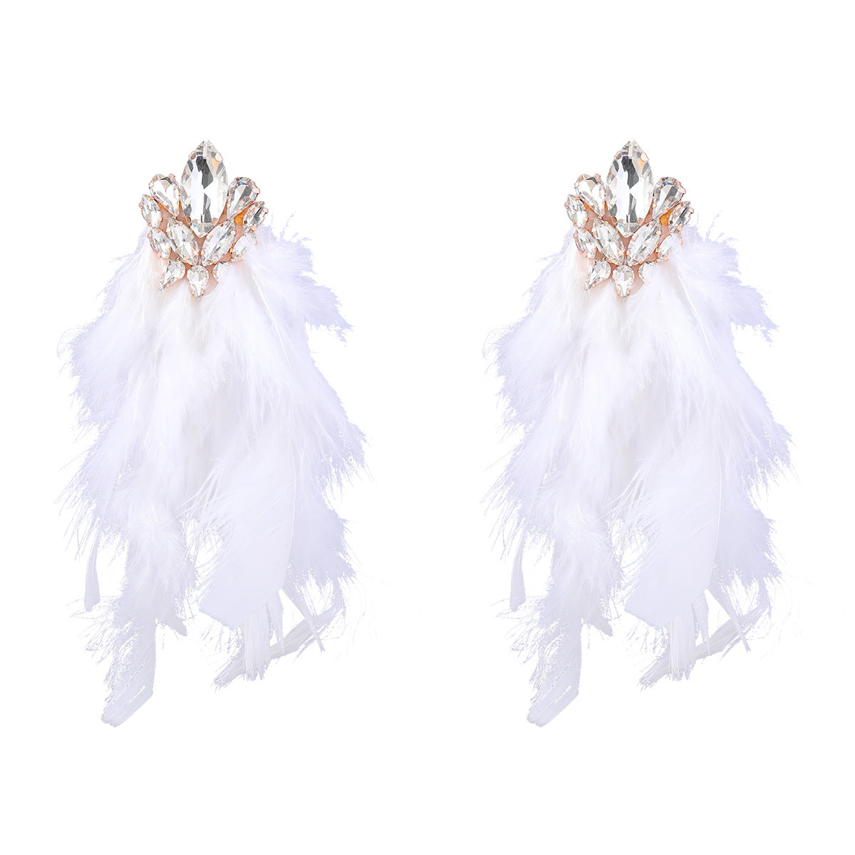Diamond Flower Long Feather Tassel Female Earrings