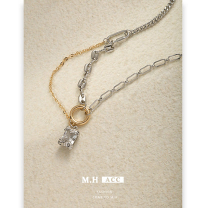 Women's Simple Style Square Diamond Pendant Chain High-grade Necklaces