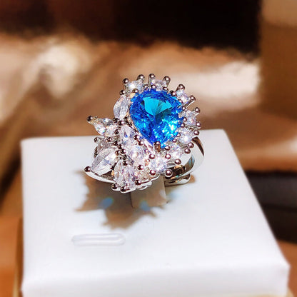 Live Simulation Sapphire Bright Oval Open Rings