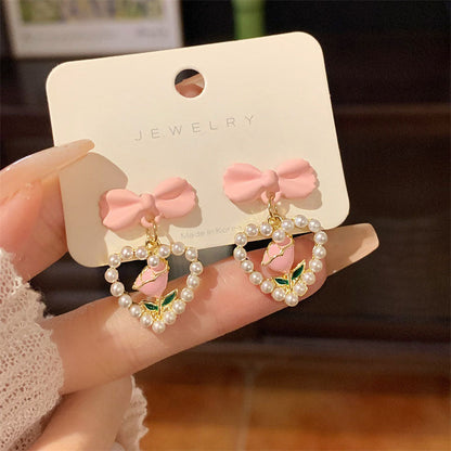 Needle Fresh Love Pearl Female Rose Earrings