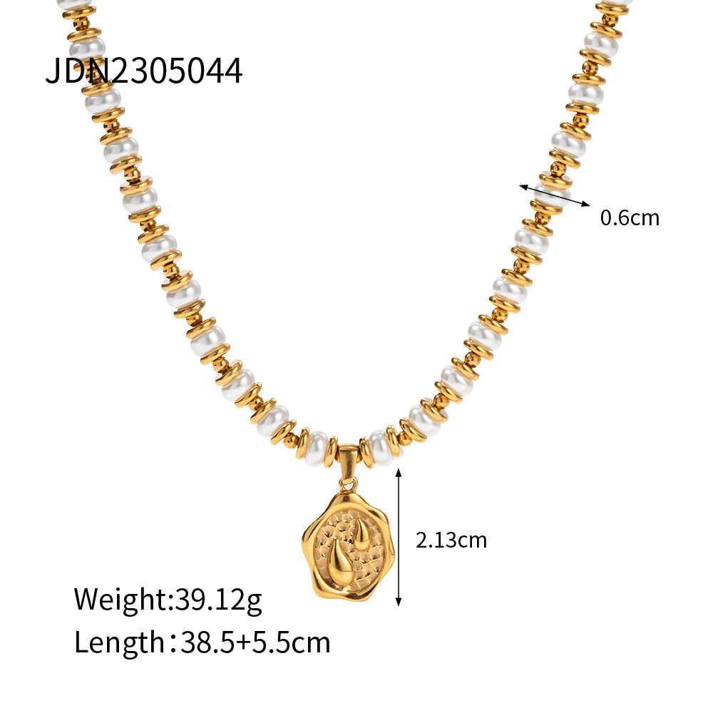 Popular Gold Stainless Steel Inlaid Pearl Coin Necklaces