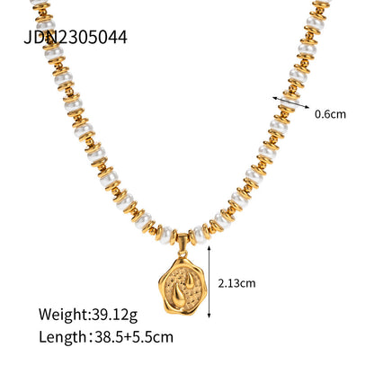 Popular Gold Stainless Steel Inlaid Pearl Coin Necklaces