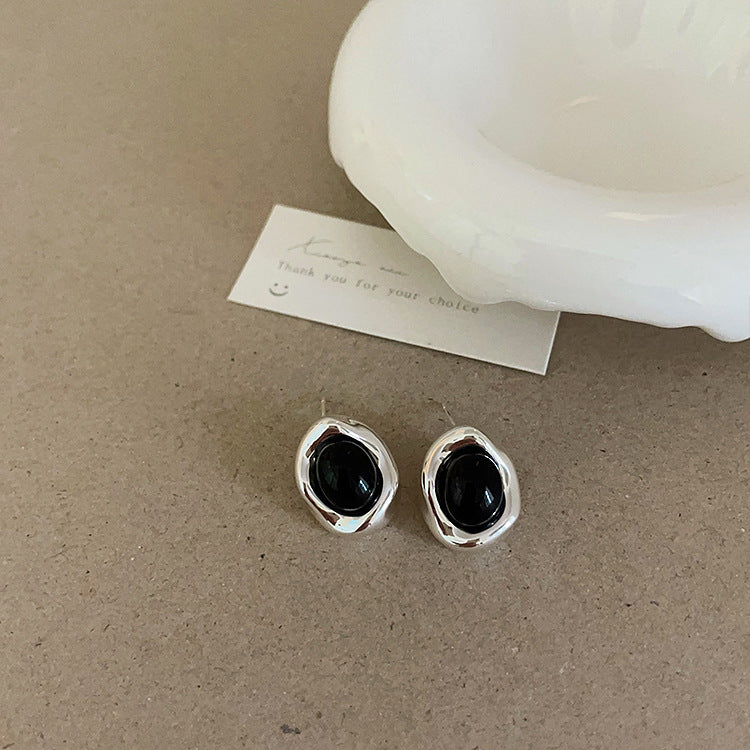 Design Black Natural Stone Pearl Metal Female Niche Retro Earrings