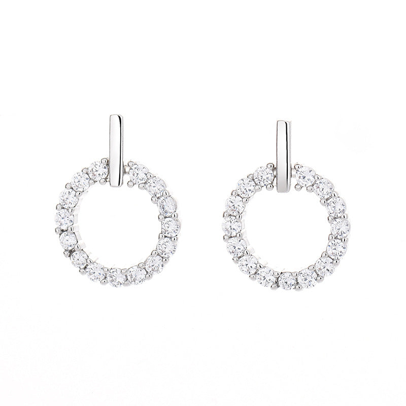 Women's Diamond Small Circle Sier Fashion Short Earrings