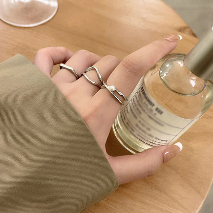 Geometric Style Pearl Three-piece Set Index Rings