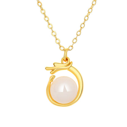 Women's Fashion Life Zodiac Dragon Jade Cute Golden Pendant Necklaces