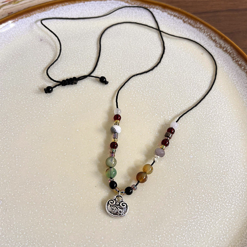 Style Pendant Antique Cord Butterfly Flower Longevity Lock Necklaces