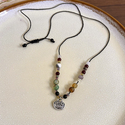 Style Pendant Antique Cord Butterfly Flower Longevity Lock Necklaces